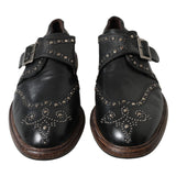 Dolce & Gabbana Black Leather Monk Strap Studded Dress Shoes