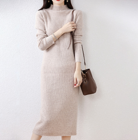 Knee-Length Fitted Cashmere Sweater Dress for Women