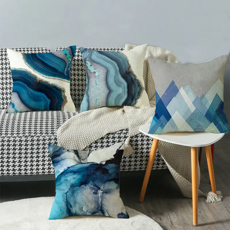 Blue Marble Pattern Abstract Pillow Cover for Home Decor