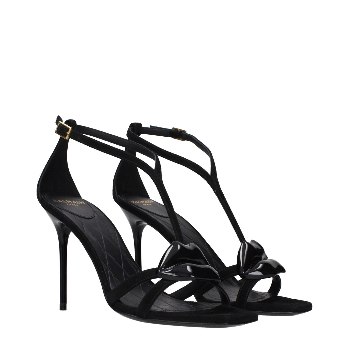 Balmain Black Leather Stiletto Heel Sandals