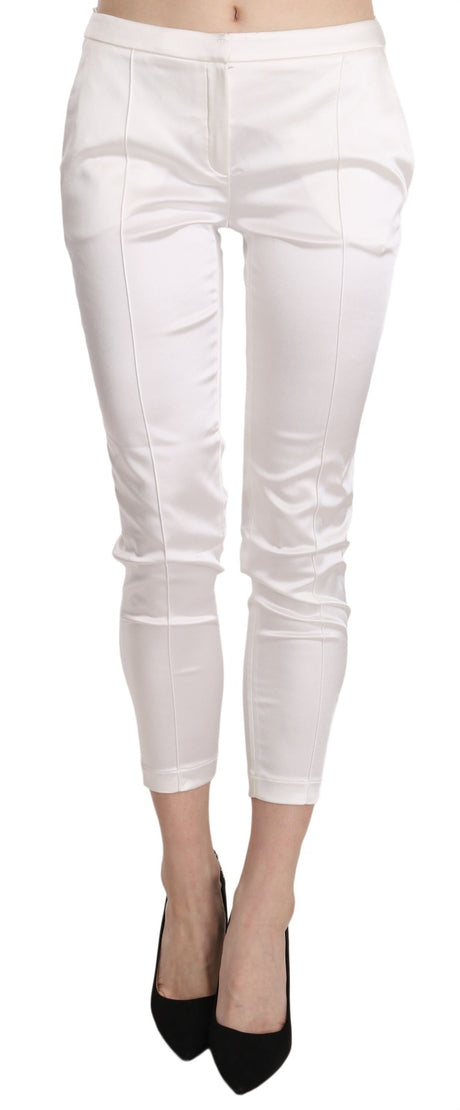 Elisabetta Franchi White Low Waist Cropped Skinny Trouser Pants