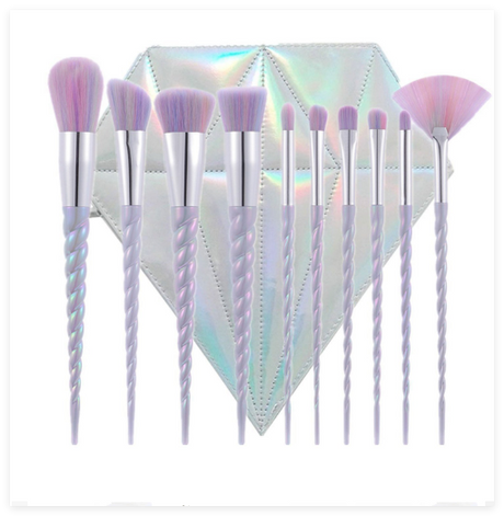 10-Piece Colorful Spiral Unicorn Makeup Brush Set