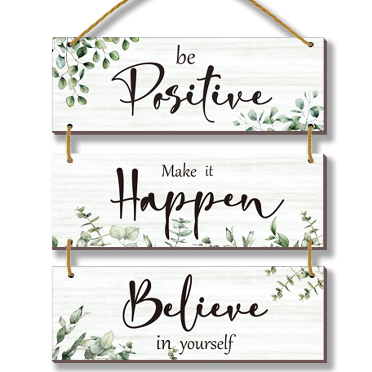FENCORDAR 3 Pieces Green Office Wall Decor Inspirational Wall Decor Rustic Wooden Office Decor With Green Leaves Motivational Hangging Sign for Home Office Bathroom Bedroom Kitchen(Green 12x4)