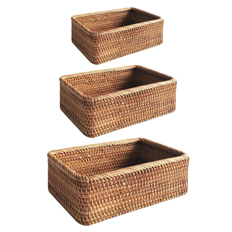 Hand-Woven Rattan Wicker Rectangular Storage Basket