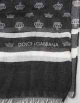 Dolce & Gabbana Black Crown Cashmere Neck Wrap Shawl Scarf