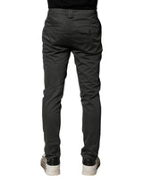 Dondup Dark Gray Cotton Mid Waist Skinny Men Chino Trouser Pants