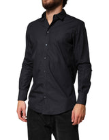 Dolce & Gabbana Black Cotton Long Sleeves Dress Formal Shirt