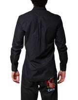 Dolce & Gabbana Black Cotton Long Sleeves Dress Formal Shirt