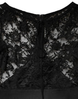 Dolce & Gabbana Black Lace Trim Cotton Sheath Midi Dress