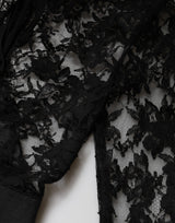 Dolce & Gabbana Black Lace Trim Cotton Sheath Midi Dress