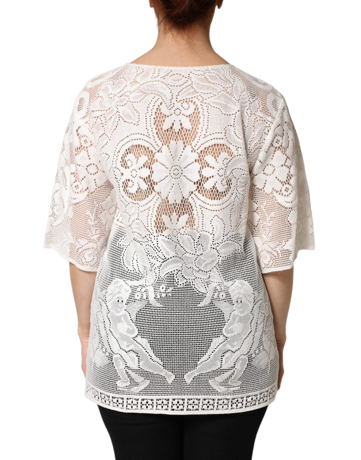 Dolce & Gabbana White Embroidery Lace Cotton Blouse Top