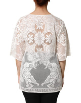 Dolce & Gabbana White Embroidery Lace Cotton Blouse Top