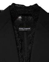Dolce & Gabbana Black Lace V-neck Slit Hem Gathered Waist Vest Jacket