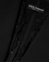 Dolce & Gabbana Black Lace V-neck Slit Hem Gathered Waist Vest Jacket