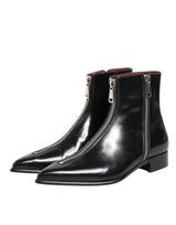 Dolce & Gabbana Black Leather Chelsea Short Ankle Boots Shoes