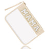 izuzta Chenille Letter Clear Bag Mama Purse Pouch Monogram PVC & PU Clear Zipper Pouch with Wristlet Waterproof Portable Glitter Snacks Makeup Beach Pouch Toiletry Bag for Women Girls (MAMA-Beige)