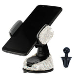 GLSOWEE Bling Car Phone Holder 360° Adjustable Crystal Rhinestone Car Phone Cradle with One More Air Vent Base Phone Mount Stand Fit for Dashboard Windshield Air Vent