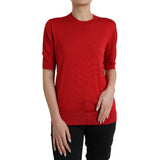 Dolce & Gabbana Red Silk Crew Neck Short Sleeves Top T-shirt