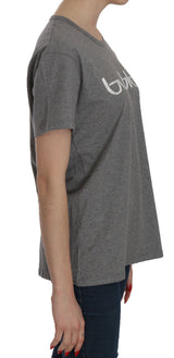 BYBLOS Cotton Grey Short Sleeve Round Neck Top T-shirt Blouse