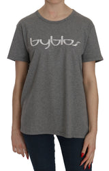 BYBLOS Cotton Grey Short Sleeve Round Neck Top T-shirt Blouse