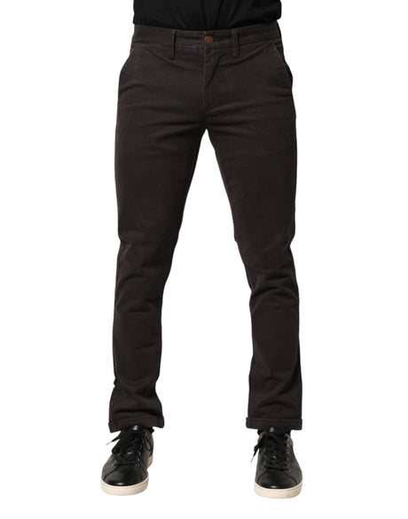 Sun68 Dark Brown Cotton Stretch Skinny Mid Waist Men Trouser Pants