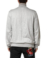 Dolce & Gabbana Light Gray Cotton Zipped Cardigan Sweater