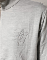 Dolce & Gabbana Light Gray Cotton Zipped Cardigan Sweater