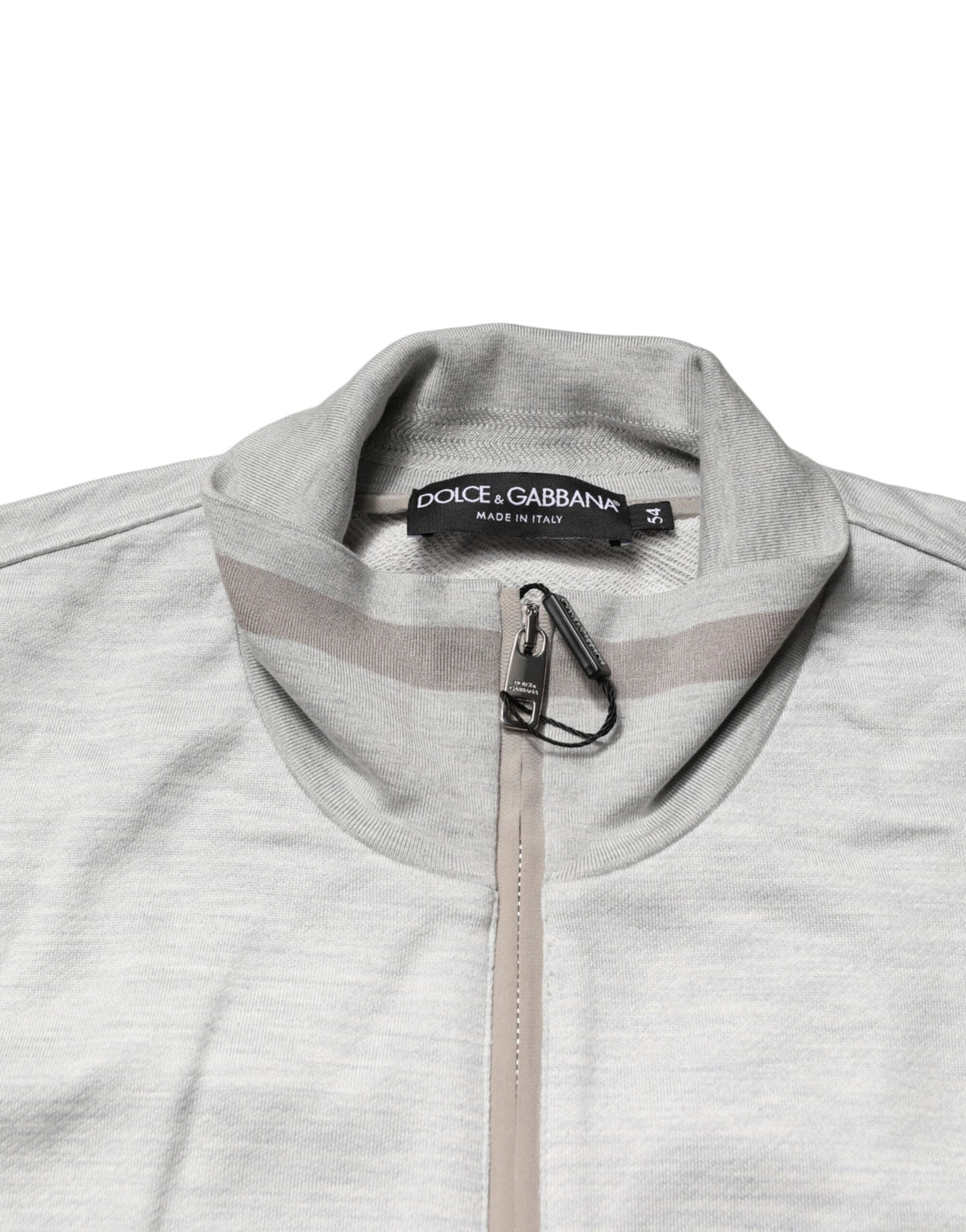 Dolce & Gabbana Light Gray Cotton Zipped Cardigan Sweater