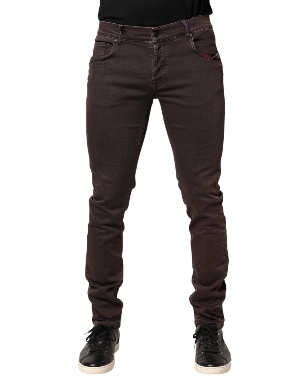 Daniele Alessandrini Brown Cotton Mid Waist Skinny Men Denim Jeans