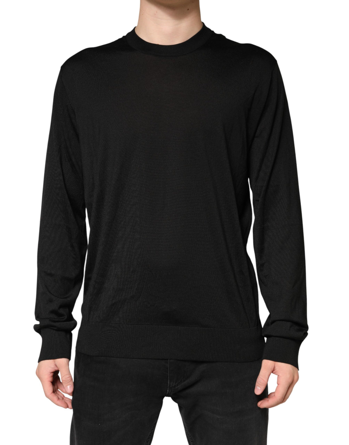 Dolce & Gabbana Black Silk Men Crew Neck Pullover Sweater