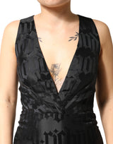 John Richmond Black Jacquard Deep V-neck Sleeveless 2 Pc Dress