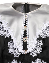 Dolce & Gabbana Black White Silk Macrame Lace Midi Dress