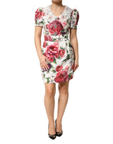 Dolce & Gabbana White Floral Embellished Sheath Mini Dress