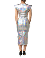Dolce & Gabbana Silver Iridescent Bodycon Sheath Midi Dress