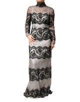 Dolce & Gabbana Black White Lace Silk Blend MaxiSheath Dress