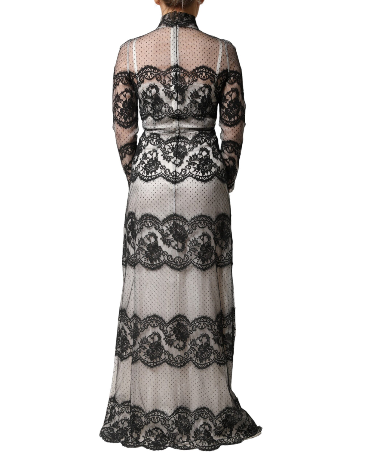 Dolce & Gabbana Black White Lace Silk Blend MaxiSheath Dress
