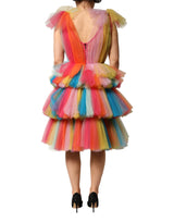 Dolce & Gabbana Multicolor Nylon Tiered Tulle Midi Dress