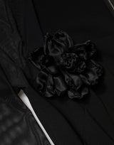 Dolce & Gabbana Black Sheer Yoke Rosette Sheath Midi Dress