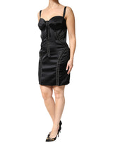 Dolce & Gabbana Black Satin Acetate Lace Eyelets Mini Dress