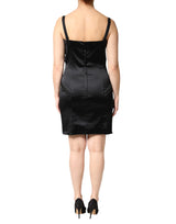 Dolce & Gabbana Black Satin Acetate Lace Eyelets Mini Dress