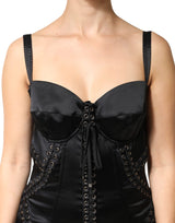 Dolce & Gabbana Black Satin Acetate Lace Eyelets Mini Dress