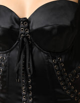 Dolce & Gabbana Black Satin Acetate Lace Eyelets Mini Dress