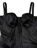 Dolce & Gabbana Black Satin Acetate Lace Eyelets Mini Dress