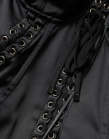 Dolce & Gabbana Black Satin Acetate Lace Eyelets Mini Dress