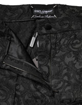 Dolce & Gabbana Black Floral Brocade High Waisted Trouser Pants