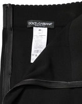 Dolce & Gabbana Black Wool High Waist Pencil Cut Midi Skirt