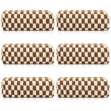 SOIDRAM 6 Pcs Checkered Makeup Bag Preppy Cosmetic Bag Bulk Makeup Pouch Personalize Travel Toiletry Bag Organizer Cute DIY Makeup Brushes Storage Bag for Women Brown