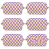6 Pcs Preppy Makeup Bag Bulk Checkered Cosmetic Bag Purple Makeup Pouch Personalize Travel Toiletry Bag Organizer Cute DIY Makeup Brushes Storage Bag for Women
