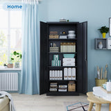 Metal Garage Storage Cabinet With Lock, Steel Lockable File Cabinet With 2 Doors And 4 Adjustable Shelves For Office,Home,Garage, Storage, Assembly Required, Black