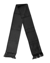 Dolce & Gabbana Black Satin Silk Fringes Neck Foulard 143.5cm x15cm Scarf